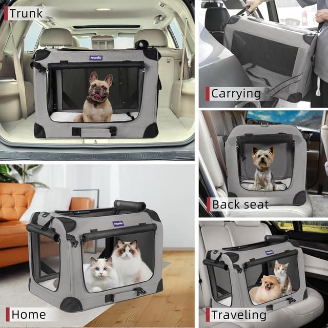Thumbnail 6 de Petprsco Large Cat Carrier for 2 Cats & Small Dogs (60x42x42cm) – Soft Foldable Travel Carrier