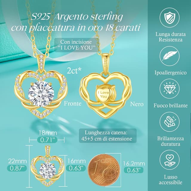 Detalle de LOUISA SECRET Collana da donna Infinity con mini cuore in moissanite, argento sterling 925