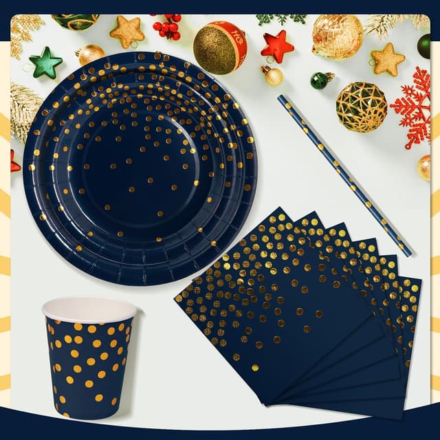 Thumbnail 2 de Nkaiso Partygeschirr 120 Stück Marineblaugold