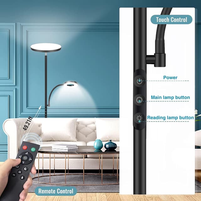 Thumbnail 6 de LED Uplighter Floor Lamp 42W Dimmable Standing Lamp with Remote & Touch Control (Black)