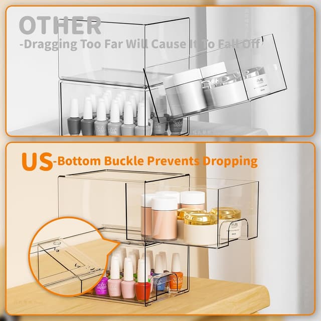 Detalle 2 de Yieach 4 Pack Clear Stackable Storage Drawers