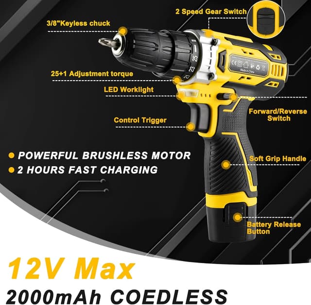 Detalle de TLGREEN Perceuse à percussion sans fil 12V — Coffret 138 pièces