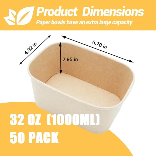 Detalle 2 de Kaderron 32 OZ Paper Bowls 50 Pack