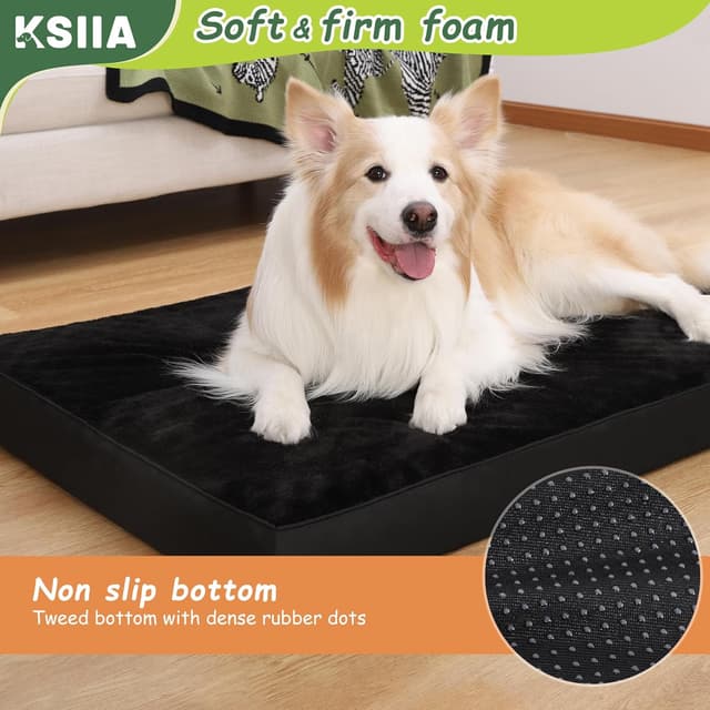Thumbnail 6 de KSIIA Large Washable Orthopedic Dog Crate Bed with Waterproof Removable Cover, 88x55x7cm (Black)
