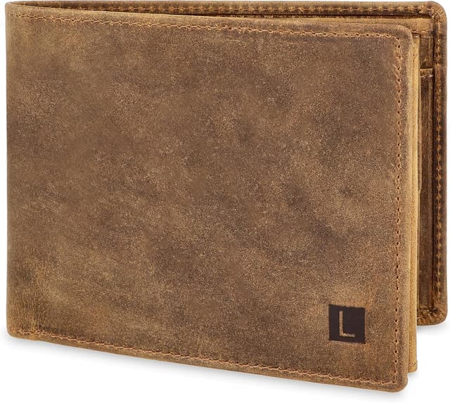 Detalle de LEDEROW Herren-Geldbörse aus Leder Hunter Braun (Querformat) – RFID/NFC-Schutz, mit Münzfach & Geschenkbox