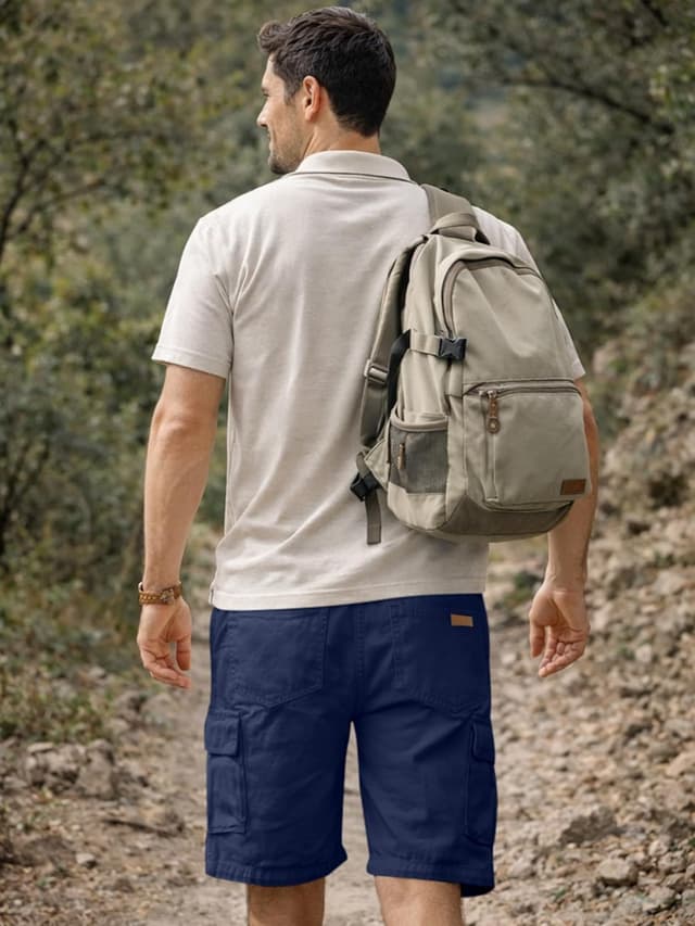 Detalle de JMIERR Cargo-Shorts für Herren aus Baumwolle mit Taschen – kurze Freizeithose mit Knopfleisten