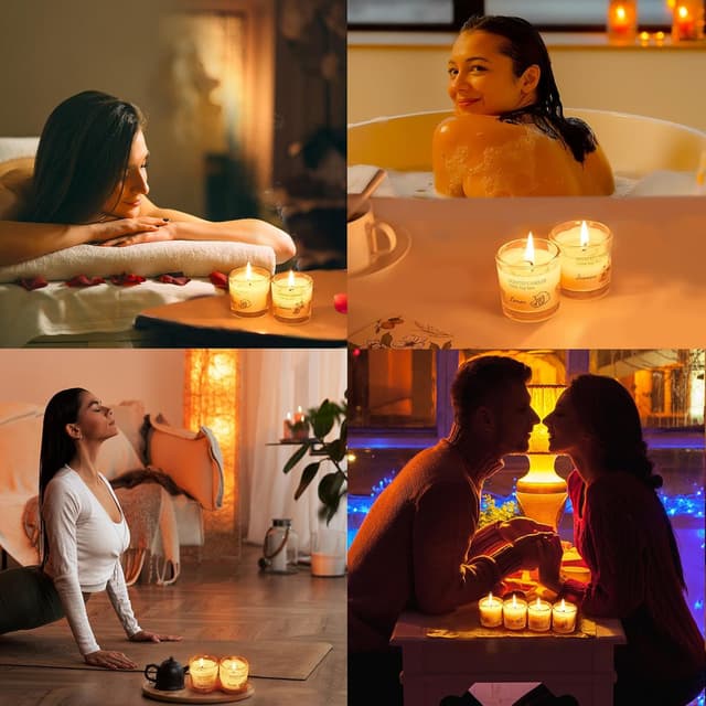 Detalle de Aptliton scented votive candle gift set (fresh linen, vanilla, jasmine & lemon) in soy wax