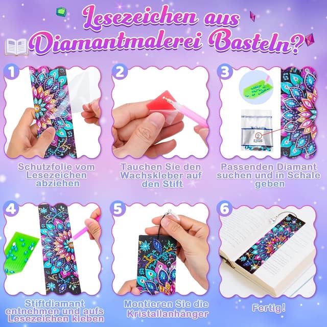 Detalle 2 de Diamond Painting Lesezeichen 8er Set
