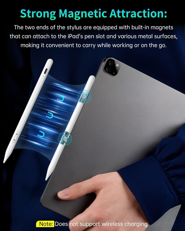 Detalle 2 de MEKO Universal Stylus Pen for iPhone, Android, iPad & iWatch (Dual-Mode Active Stylus, USB-C Fast Charge) — White