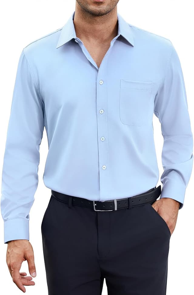 Detalle de siliteelon Herrenhemd bügelfrei Regular Fit – langarm, unifarben & Stretch für Business und Freizeit