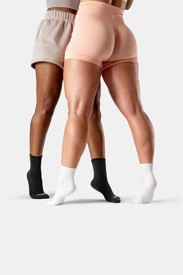 Detalle de Kamo Fitness Daily 4-Pack Women’s Ankle Socks (Athletic Half Crew) – Cushioned Cotton Mid-Calf, Seamless Toe, Size 5-9