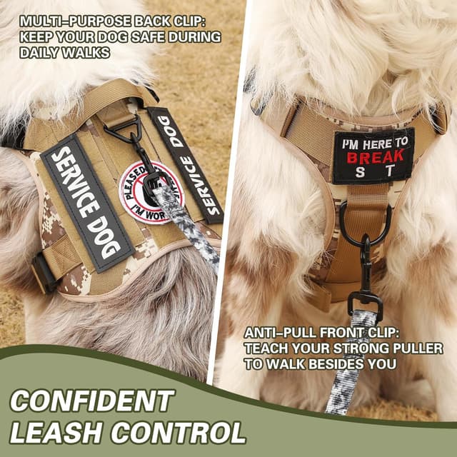 Detalle de Belababy Tactical Anti Pull Dog Harness (Yellow Camo) – Adjustable Front Clip, Breathable Service Vest with Handle – XL