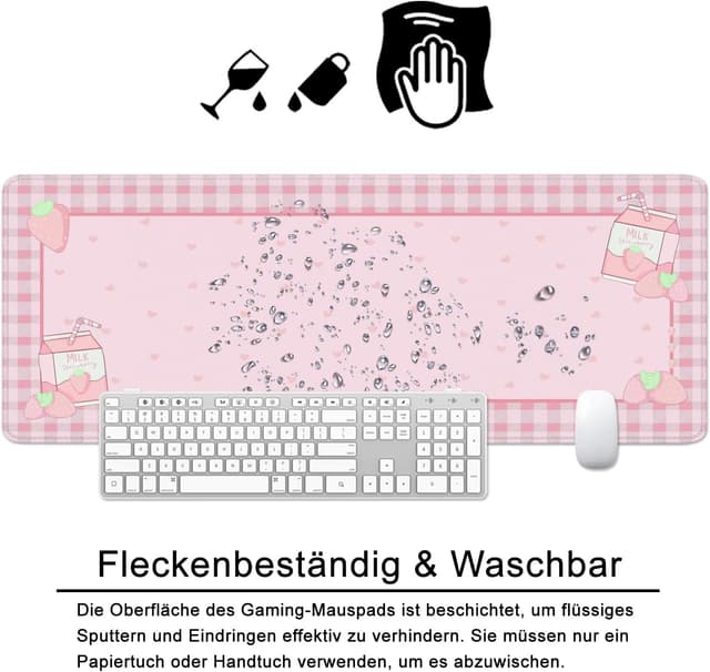 Detalle de Rosa Mauspad Herzform 80x30 cm als XL Schreibtischunterlage mit rutschfester Naturkautschuk-Basis