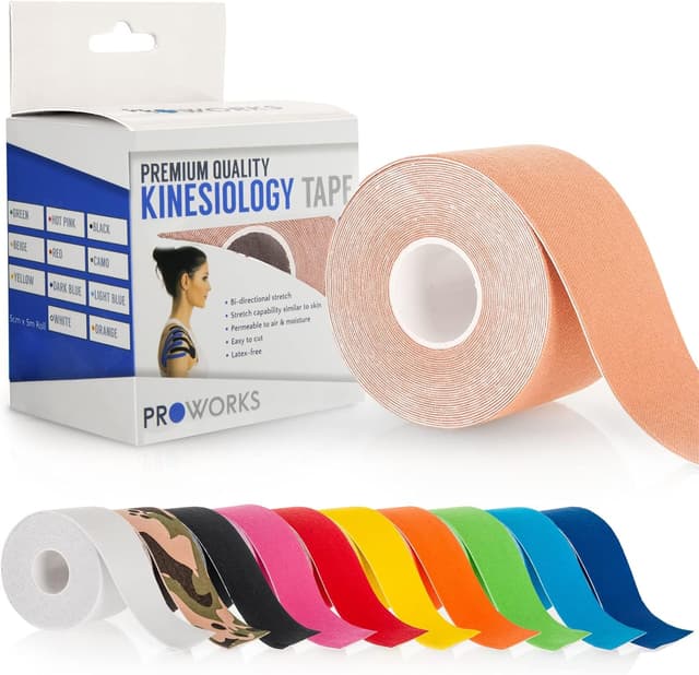Detalle de Proworks Kinesiology Tape (5-metre roll) for elastic muscle support during exercise, sport & recovery