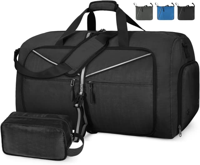 Detalle de Lubardy Reisetasche faltbar 65L/80L/100L mit Schuhfach – leichte Weekender- und Sporttasche