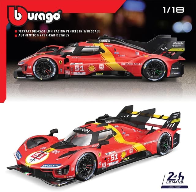 Detalle 2 de Bburago Ferrari Racing 499P Le Mans 1:18 die-cast model car (red)
