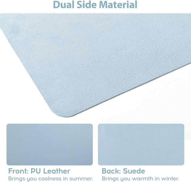 Detalle 2 de DOBAOJIA große Mausmatte / Schreibtischunterlage XL (80 x 40 cm) aus PU Leder, wasserdicht & rutschfest – Graublau