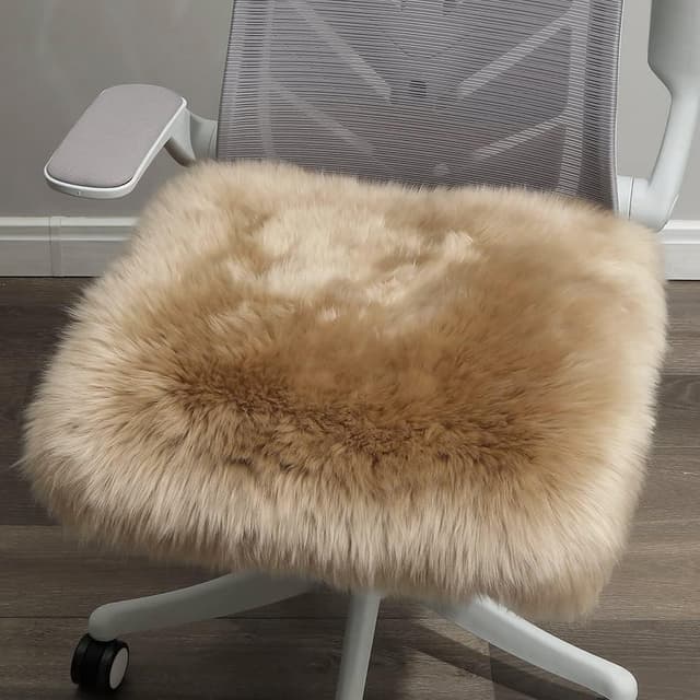Detalle de LLB Sheepskin Chair Cushion 18x18 Inch Non-Slip Back Genuine Fur Seat Pad (Tan)