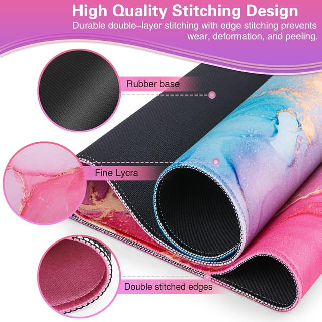 Detalle 2 de Acezeek Gaming-Mauspad XXL 900x400 mm mit Anti-Rutsch-Basis, wasserfest – Pink/Blau