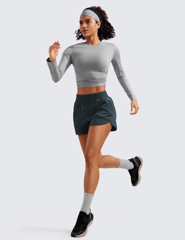 Detalle de CRZ YOGA Short de course femme dauphin taille haute à séchage rapide, poche zippée