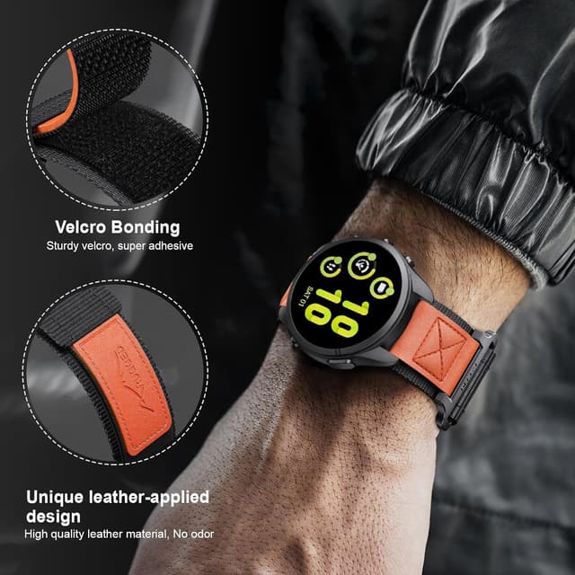 Detalle de Notocity 22mm nylon quick-release strap for Huawei Watch GT4/GT3/GT2/GT3 Pro, Garmin Vivoactive 4/Venu 2/3 and Samsung Galaxy Watch 3 45mm (Black/Orange)