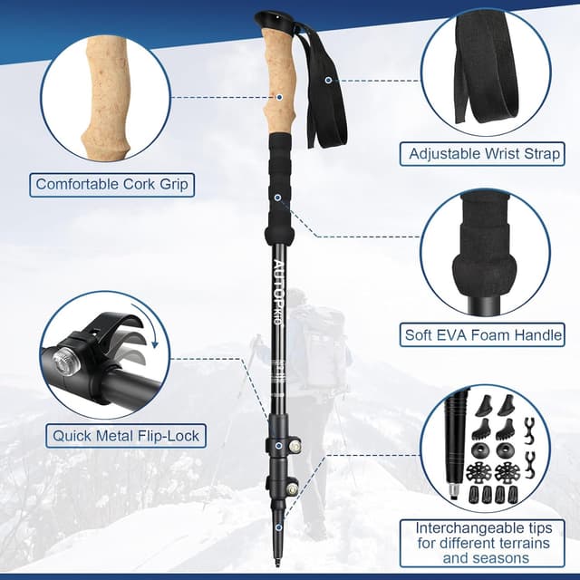 Detalle de AUTOPkio bâtons de marche télescopiques en aluminium pour femmes (65 à 135 cm)