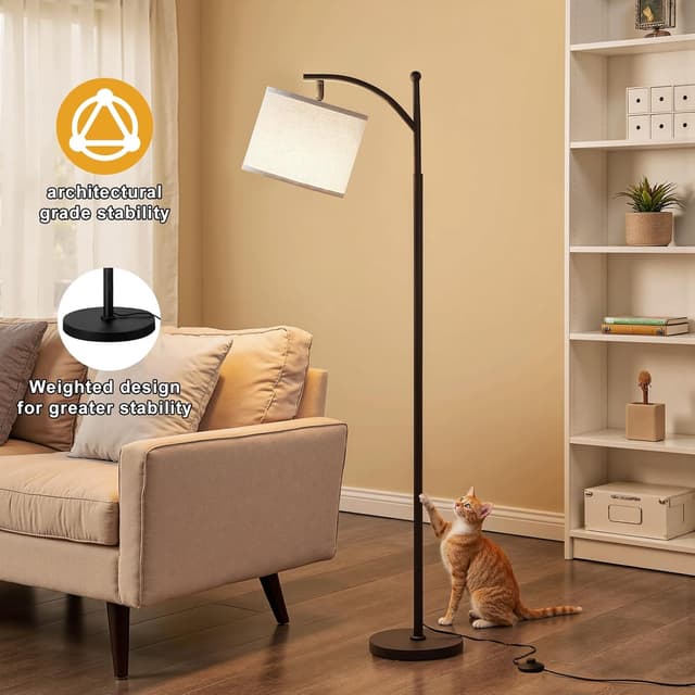 Detalle de PreeOtti Stehlampe Wohnzimmer mit 3 Farbtemperaturen (LED, verstellbarer Leinenschirm)