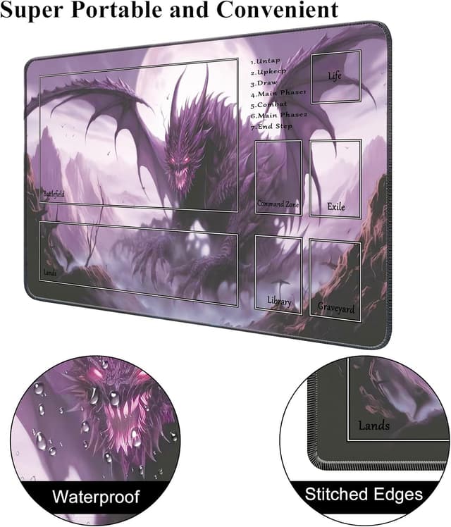 Detalle de MTG tappetino da gioco 24" x 14" con bordi cuciti, antiscivolo e custodia (Style 2)