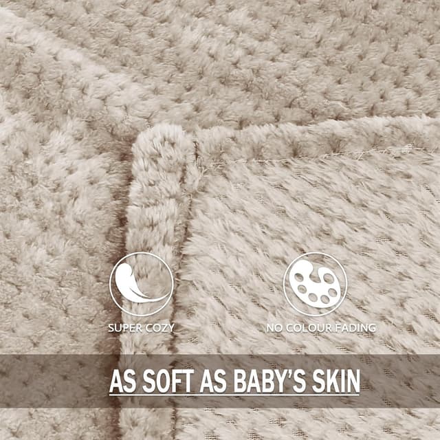 Thumbnail 6 de Plaid couverture polaire extra large façon gaufrée Camel (220x240 cm) – doux et chaud pour canapé et lit