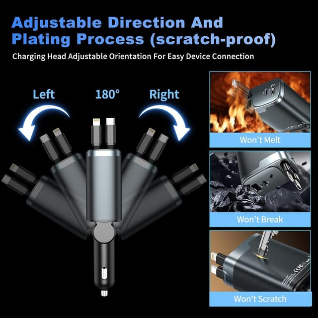 Thumbnail 5 de 84W Retractable Car Charger USB-C 4-in-1