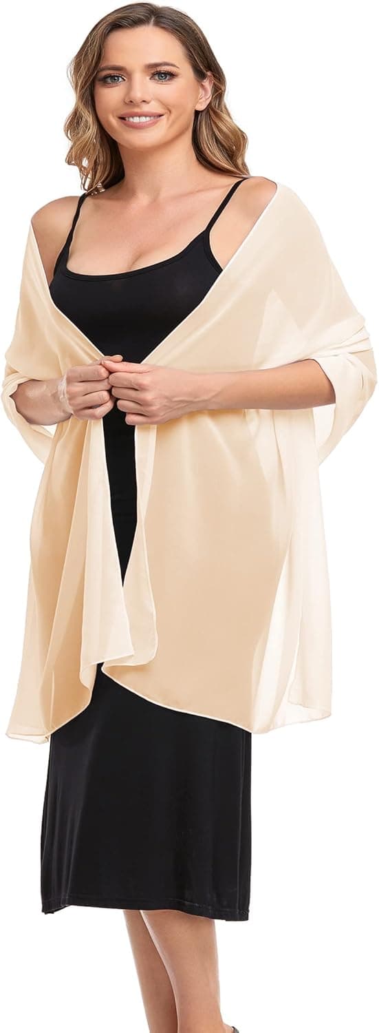 Detalle 2 de Pukguro Sheer Chiffon Shawl Wraps for Evening Dresses (Beige)