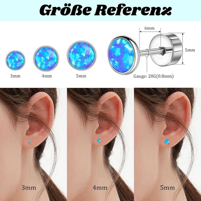 Detalle de Titan Ohrstecker G23 mit Schraubverschluss und Zirkonia (3/4/5 mm) – hypoallergen für Damen, Herren & Kinder