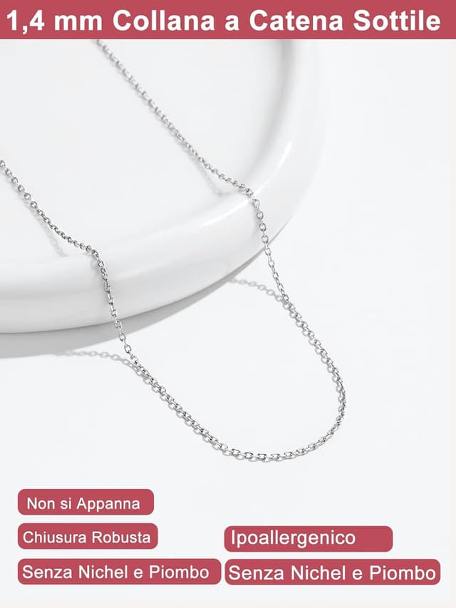 Detalle de FOCALOOK Collana uomo/donna con catena sottile da 2 mm in acciaio inox 316L (ricambio per pendente)