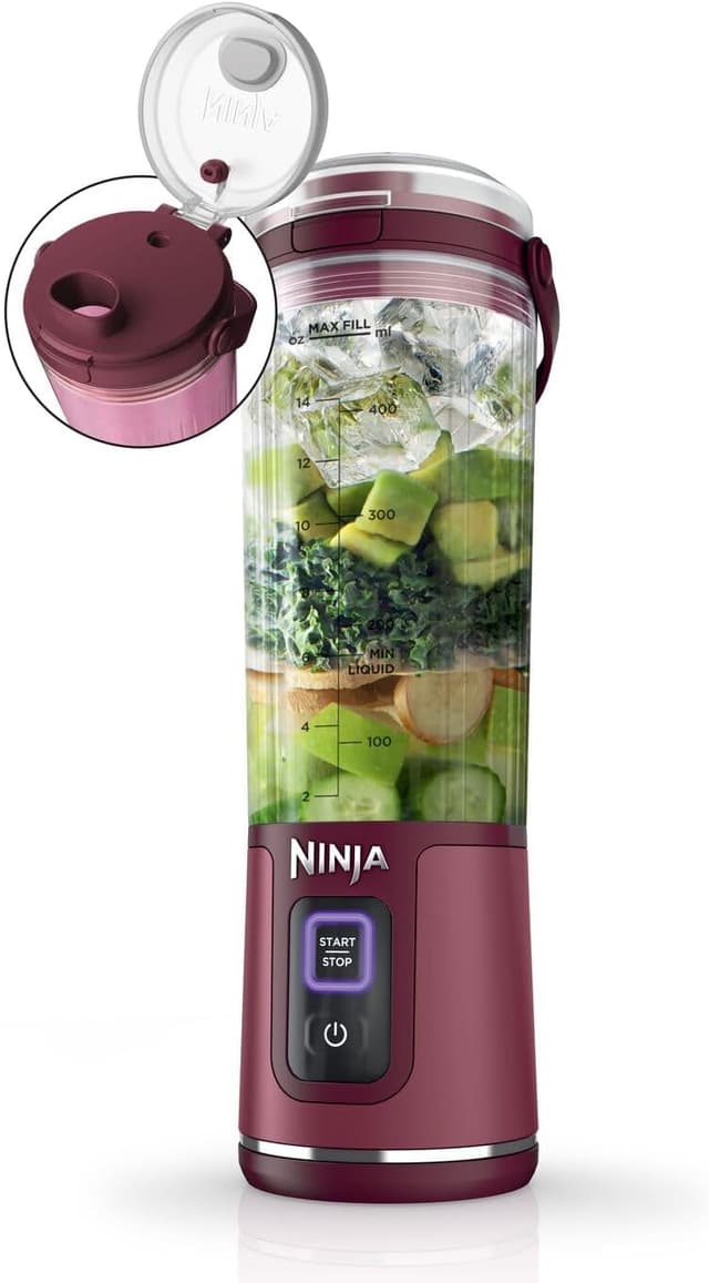 Detalle de Ninja Blast Portable Blender BC151UKCR (Cranberry Red) – 530ml cordless mini blender with leakproof lid