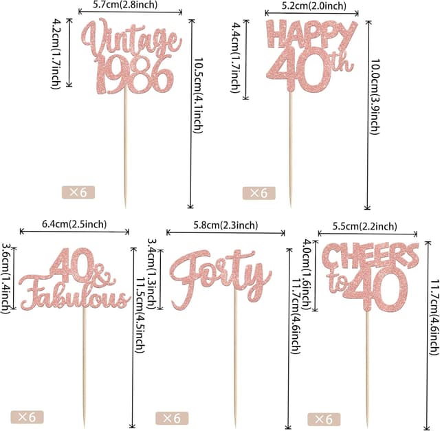 Detalle 2 de Cupcake Toppers Glitzer Vintage 40