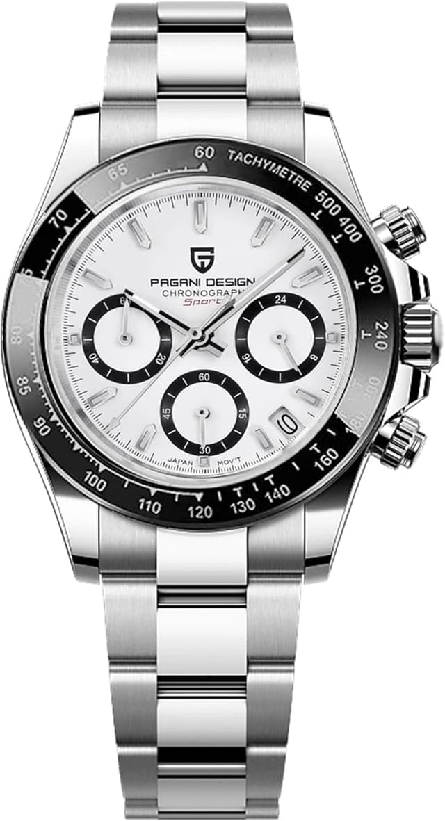 Detalle de Pagani Design PD-1644: cronografo da uomo con vetro zaffiro, acciaio inox e movimento giapponese