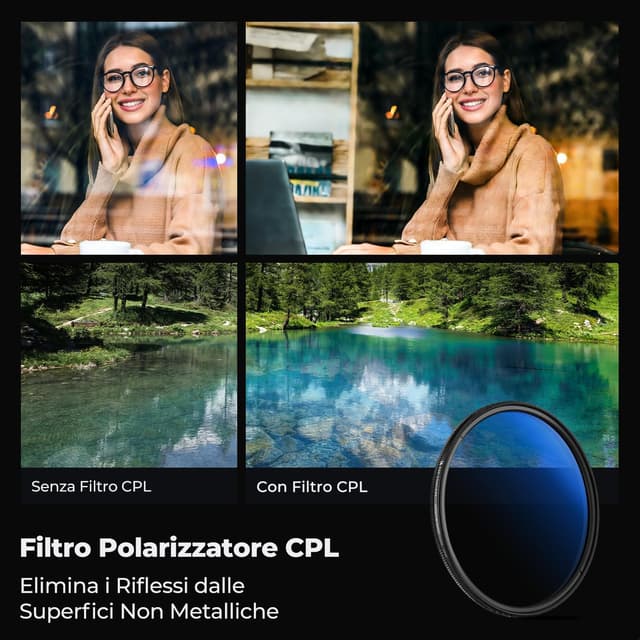 Detalle de K&F CONCEPT Nano-Klear filtro polarizzatore circolare CPL Nano-Rivestimento per obiettivi da 95 mm + panno di pulizia