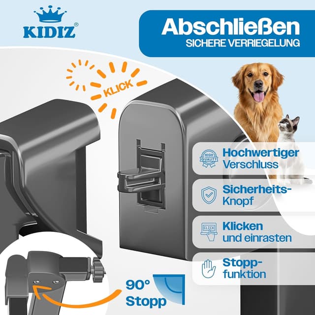 Detalle de KIDIZ Treppenschutzgitter ohne Bohren, verstellbar 74–80 cm, 75 cm hoch (Anthrazit)