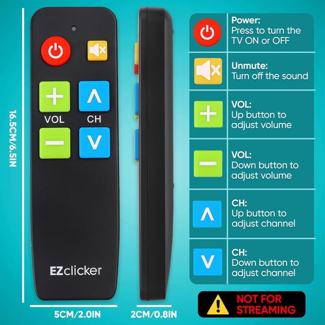 Detalle de EZClicker EZclicker TV Remote for Seniors (Big Button, Extra Simple) — Black
