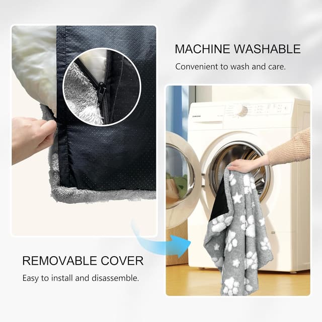 Detalle 2 de Yaning dog bed for large dogs (89x56x10cm) with removable washable cover and anti-slip base, grey paw