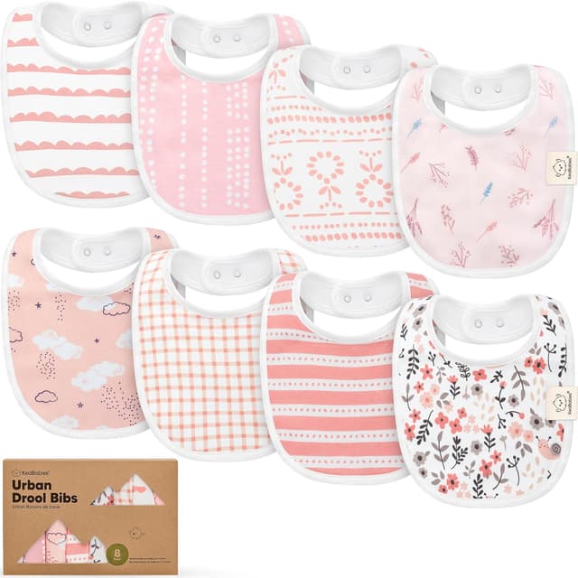 Detalle de Sweet Charm 8-Pack Organic Baby Bibs for 0-24 Months