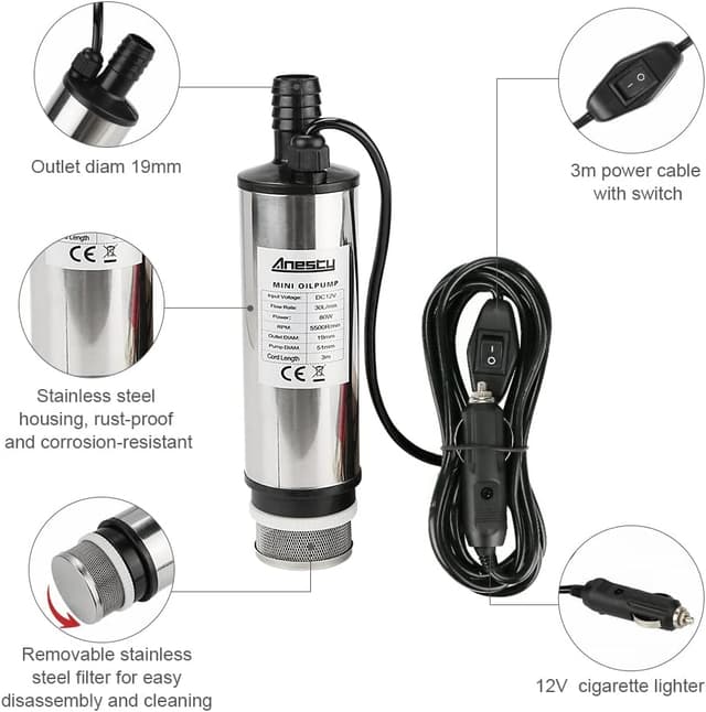 Detalle 2 de Edelstahl Transfer Pumpe 12V 51 mm