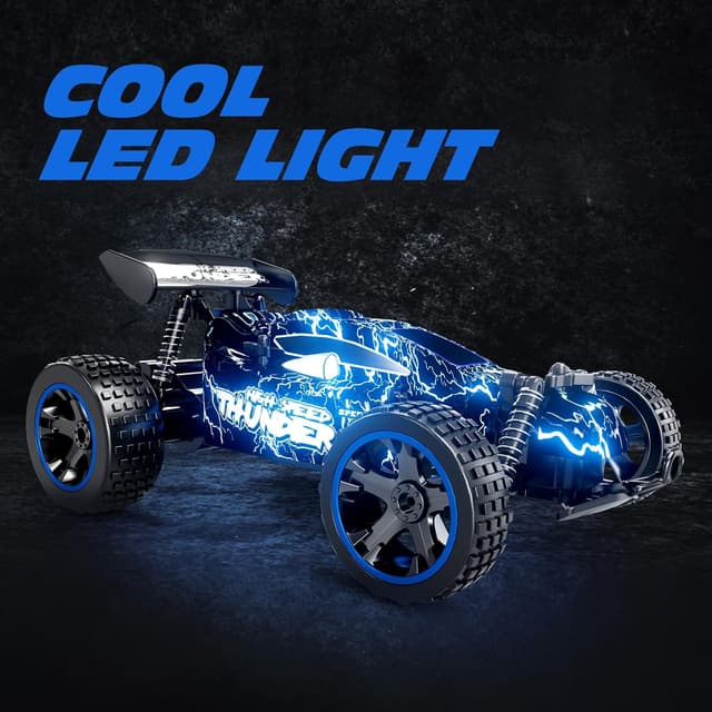Detalle de Tecnock 1:18 Scale 2WD RC Car for Kids with LED Lights, 2.4GHz Remote & USB-C Charging