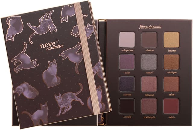 Detalle de Neve Cosmetics ArtDiary Palette “Feline Dreams Palette” — 12 ombretti per look soft e felini
