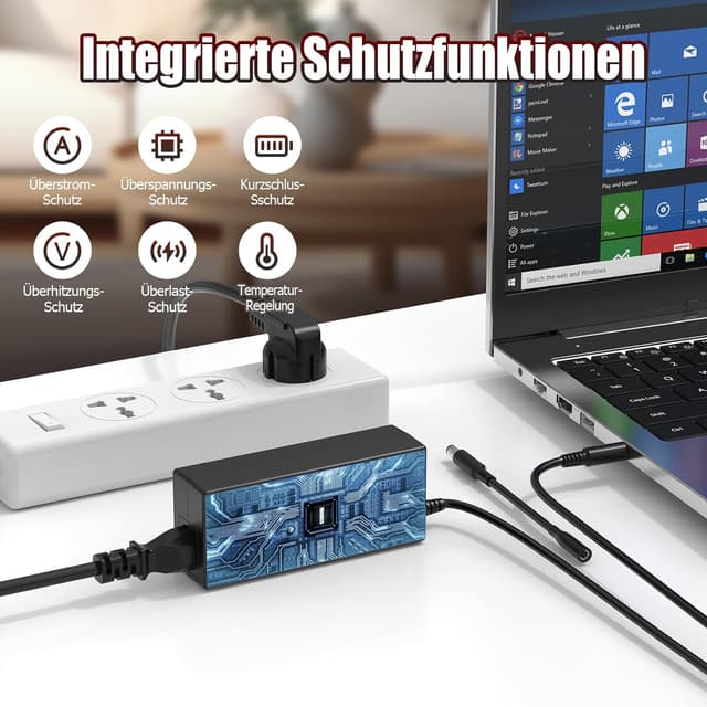 Detalle de 65-W-Laptop-Ladekabel (Netzteil) für Dell – kompatibel u. a. mit Inspiron & Latitude (19,5 V, 65 W max)