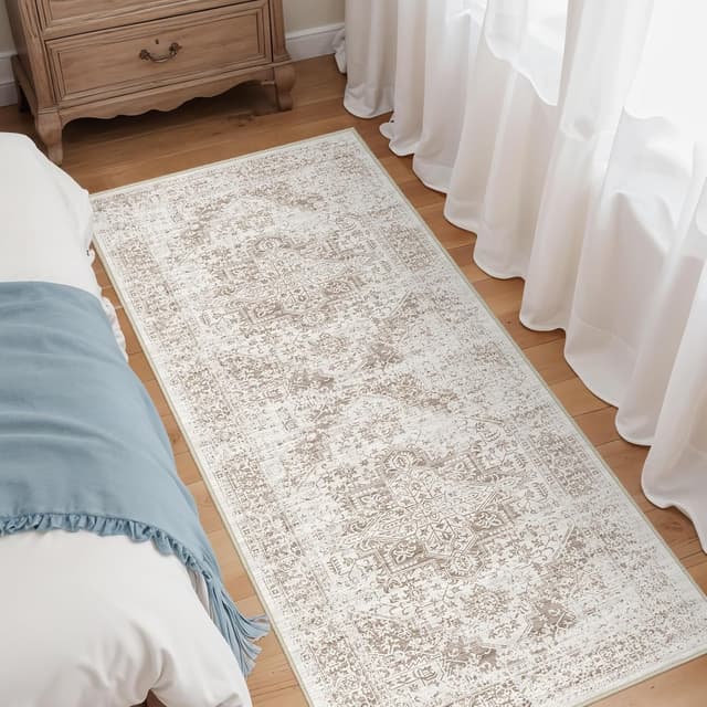 Detalle 2 de EISUROM Hallway 2x5 Runner Rug (Ivory/Beige) — Vintage, Waterproof, Non-Slip Washable Low-Pile