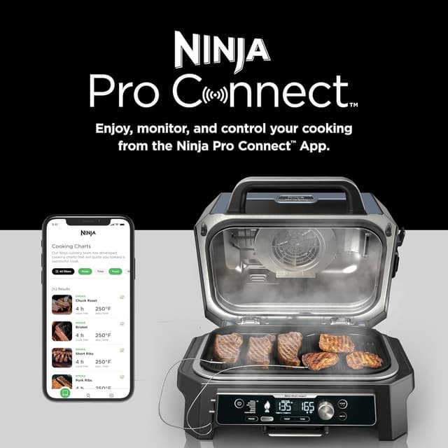 Detalle 2 de Ninja OG951 Woodfire Pro Connect Premium XL Outdoor Grill & Smoker (Bluetooth, App Enabled) — 7-in-1 XL