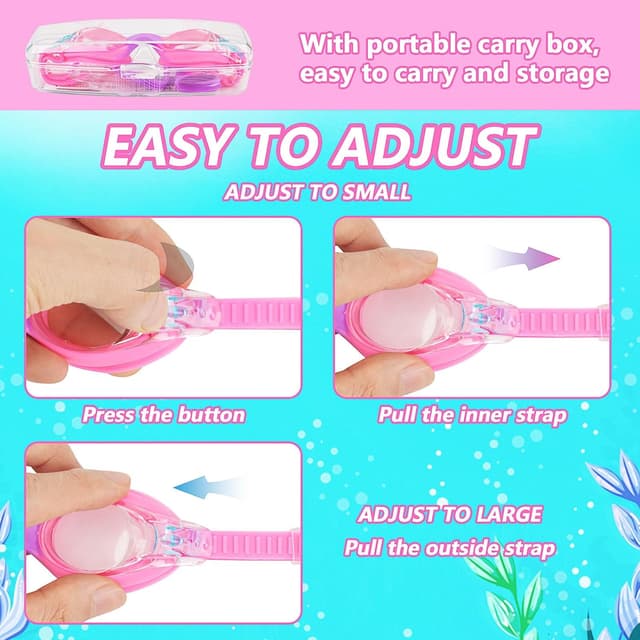 Detalle 1 de Mezere Kids Swimming Goggles (Age 6–14) Anti-Fog, UV Protection & No-Leak Fit