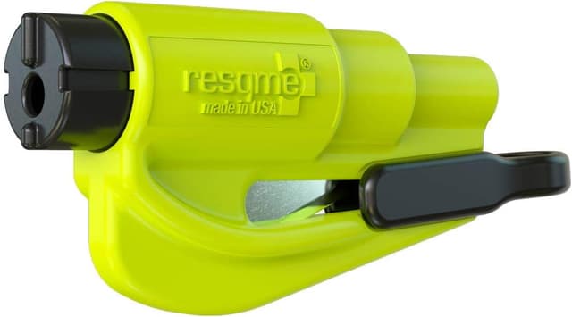 Detalle de Resqme GBO-RQM-YELLOWFLUO porte-clés sécurité 2-en-1 (coupe-ceinture + brise-vitre) jaune fluo, lot de 1