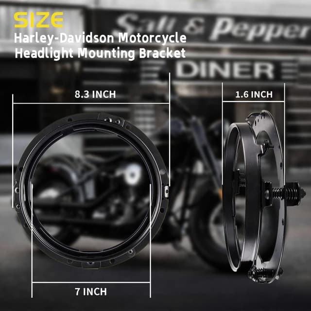 Detalle de SKUNTUGUANG 7-inch Round LED Projector Headlight Trim Ring Mounting Bracket (Black) for Motorcycle Headlights